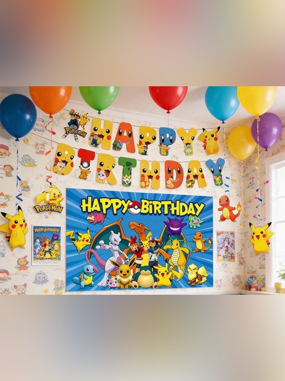 Happy Birthday Pokémon Party background - Multicolor